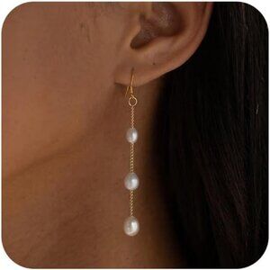Women's Elegant Jewelry Gold Silver Pearl Dangle Earrings Prom Bridal Wedding
